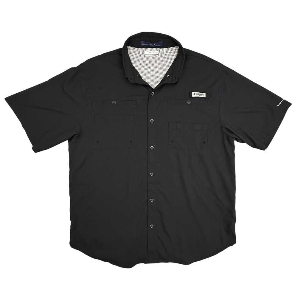 Columbia Tamiami Fishing Shirt Mens Large Black Short Sleeve Button Up PFG UPF